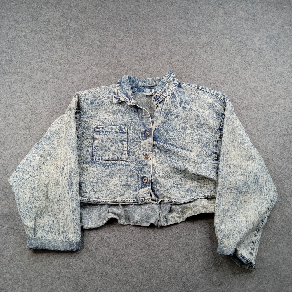 Vintage Progress Jacket Womens Medium Blue Acid Wash Cropped‎ Jean Denim 80s